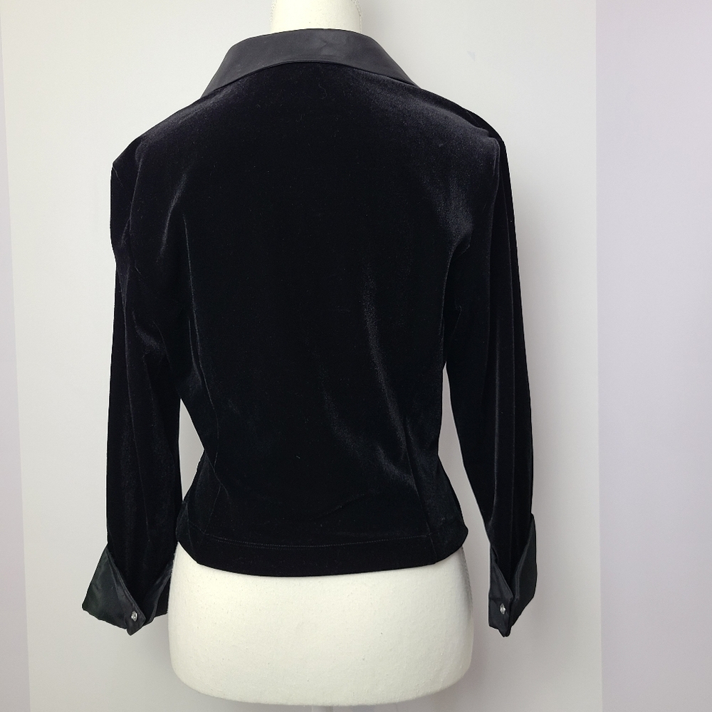 Talbots Petites Black Faux Wrap Velour Blouse Women’s Size 10P 3/4 Sleeve - Picture 2 of 8